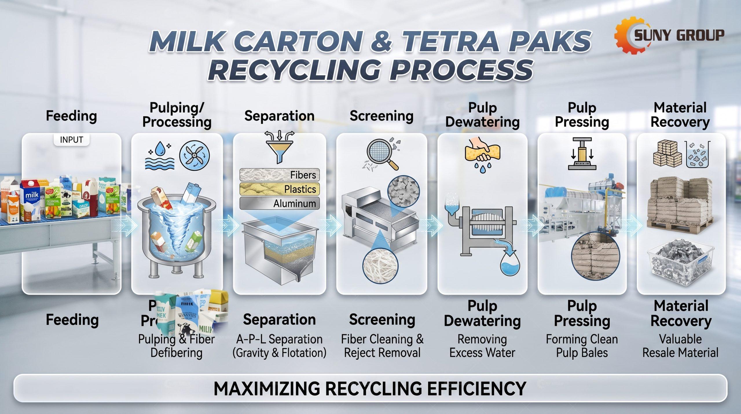 Milk carton paper plastic separation process